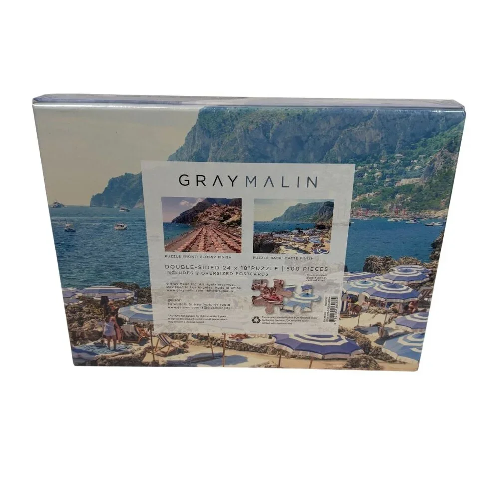 Gray Malin Double-Sided Italy Beach 500-Piece Puzzle Oversized Postcards Sealed
